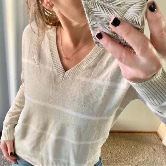| loft • bridgette neutral stripe sweater • small | - Picture 7 of 7